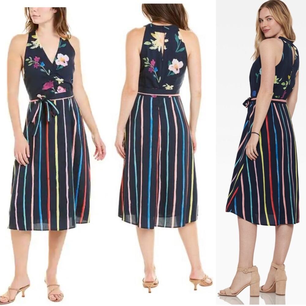 Ecru Johansson Floral and Stripes Halter Dress
